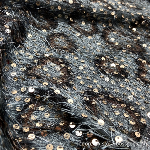 Fringed Feather Leopard Print Knit Sequin Embroidery Fabric
